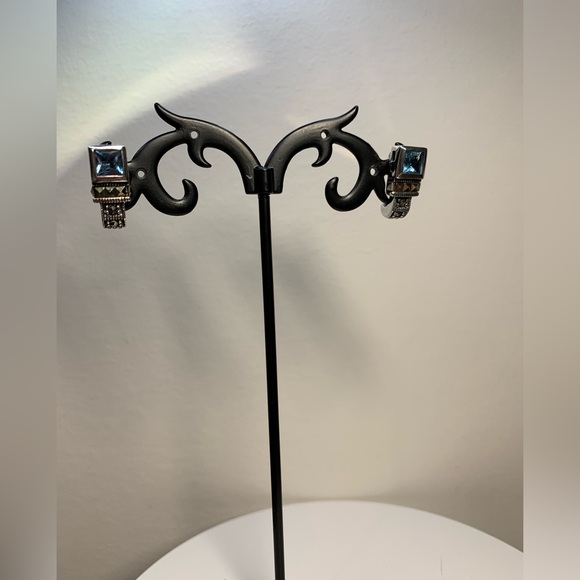 Silpada Vintage Rare Sterling Silver Square Blue Crystal Marcasite Post Earrings - Picture 8 of 14